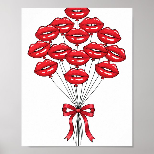 Affiche Bouquet de fleurs Lloons Kiss lèvres rouges brilla (Devant)