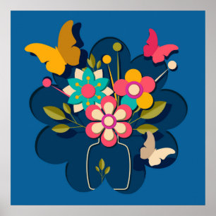Affiche Bouquet de fleurs modernes jolies colorées sur fon