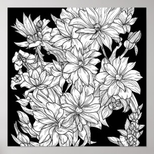 Affiche Bouquet de fleurs Nature Floral Encre Couleur Page