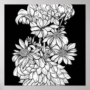 Affiche Bouquet de fleurs Nature Floral Encre Couleur Page