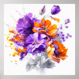 Affiche Bouquet de fleurs orange et violette