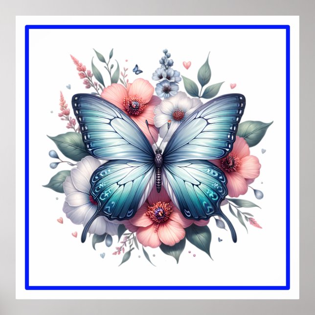 Affiche Bouquet de fleurs papillon vibrant Art-96283 (Devant)