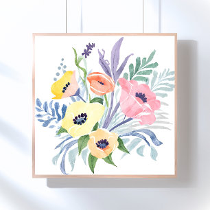 Affiche Bouquet de fleurs printanières   Aquarelle florale