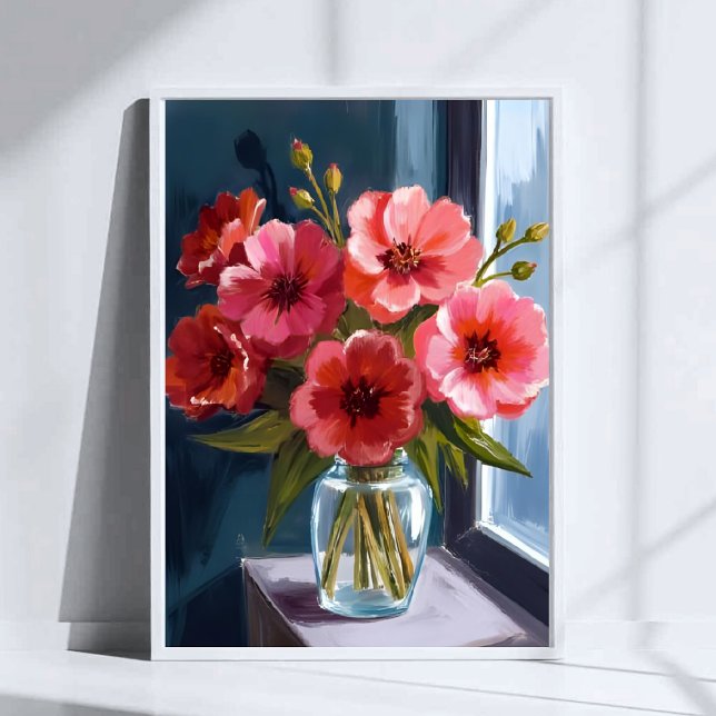 Affiche Bouquet de fleurs rouges vase peinture aquarelle (Créateur téléchargé)