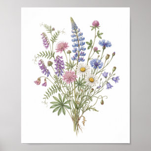 Affiche "Bouquet de fleurs sauvages à l'aquarelle élégante