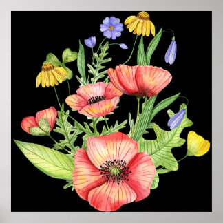 Affiche Bouquet de fleurs sauvages botaniques Art aquarell