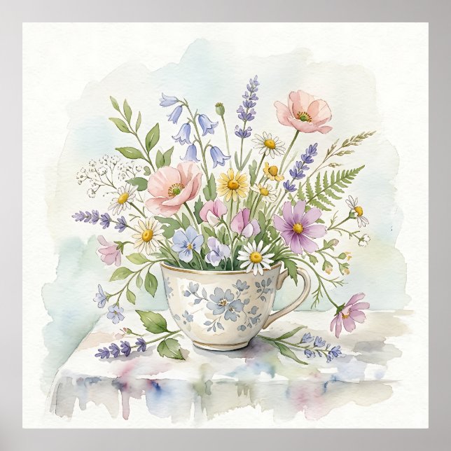 Affiche Bouquet de fleurs sauvages et de lavande dans une  (Devant)