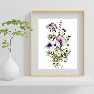 Affiche Bouquet de fleurs sauvages violettes aquarelle flo