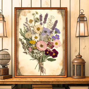 Affiche Bouquet de fleurs vintages imprimé