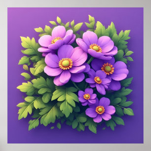 Affiche Bouquet de fleurs violettes vibrantes