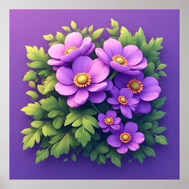 Affiche Bouquet de fleurs violettes vibrantes (Devant)