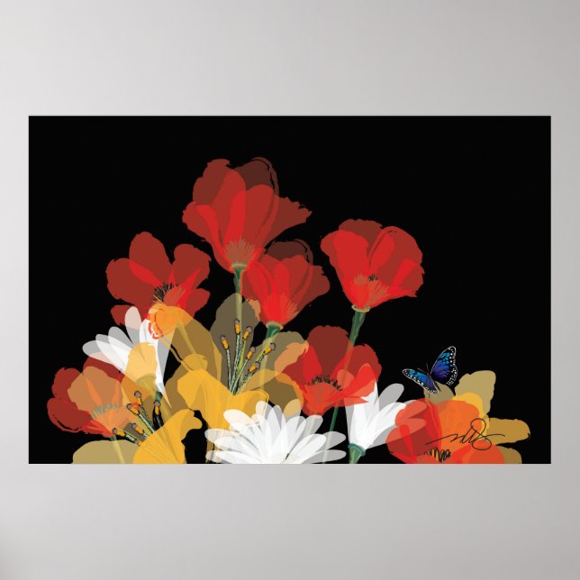 Affiche Bouquet de Fluers et Noir (Devant)