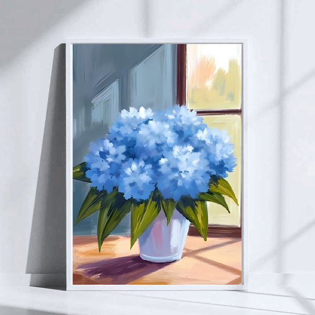 Affiche Bouquet de Hortensia Bleu Peinture Florale (Créateur téléchargé)
