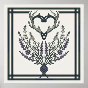 Affiche Bouquet de lavande vintage et bois de cerf Botanic