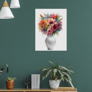 Affiche Bouquet de lys en médias mixtes vibrant dans un va