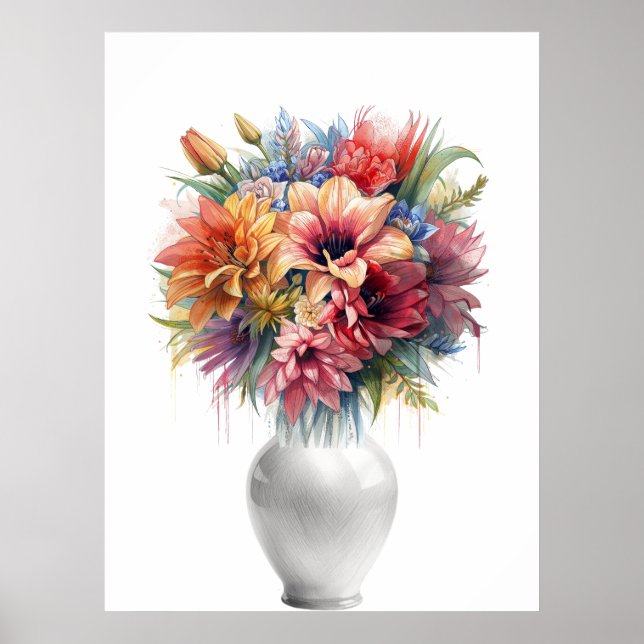 Affiche Bouquet de lys vibrant en techniques mixtes dans u (Devant)