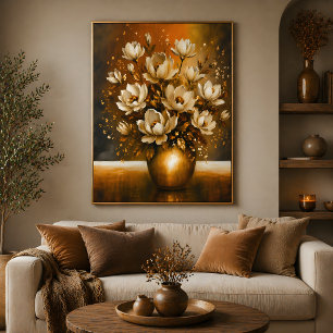 Affiche Bouquet de magnolias dorés, peinture à l'huile