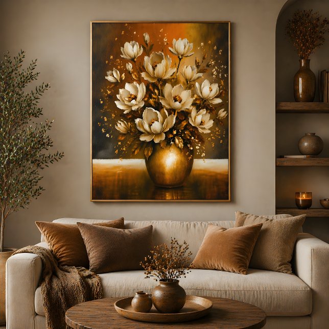 Affiche Bouquet de magnolias dorés, peinture à l'huile (Créateur téléchargé)