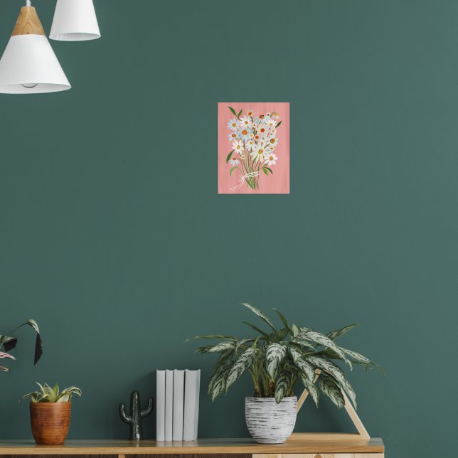 Impression d'art numérique, bouquet de marguerites dans un vase en verre, art mural floral ensoleillé, affiche de maison de campagne