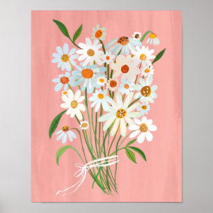 Affiche Bouquet de marguerite blanche sur peinture Gouache