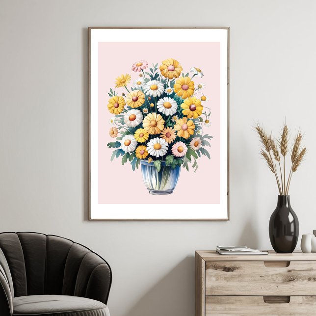 Affiche Bouquet de marguerites aquarelle jaune blanc       (Créateur téléchargé)
