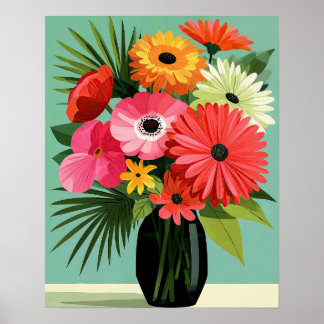 Affiche Bouquet de marguerites du milieu du siècle, art mu