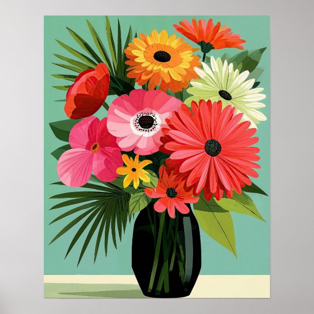 Affiche Bouquet de marguerites du milieu du siècle, art mu (Devant)
