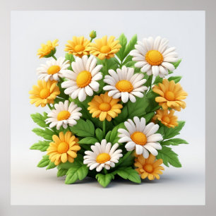 Affiche Bouquet de marguerites lumineuses avec des fleurs 
