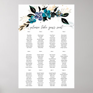 Affiche Bouquet de Mariage Floral turquoise bleu