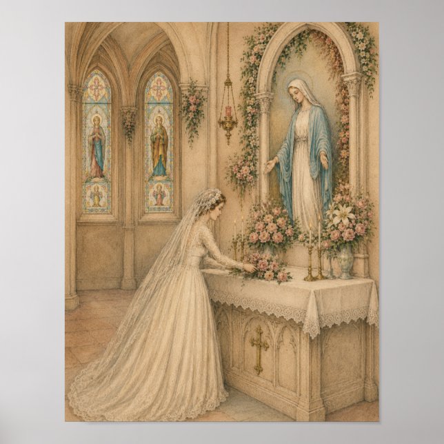 Affiche Bouquet de mariée à l'autel de Marie pour le maria (Devant)