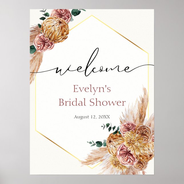 Affiche Bouquet de pampas séchées Boho Bienvenue  (Devant)