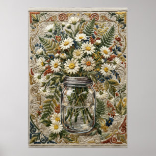 Affiche Bouquet de pâquerettes et de fleurs sauvages dans