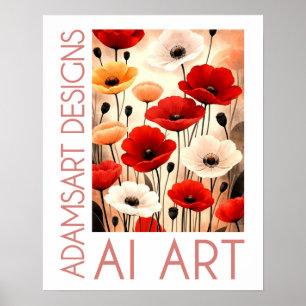 Affiche Bouquet de Pavots Gras – Floral Rouge, Blanc & Ora
