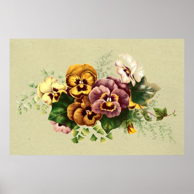 Affiche Bouquet de pensées vintage (Devant)