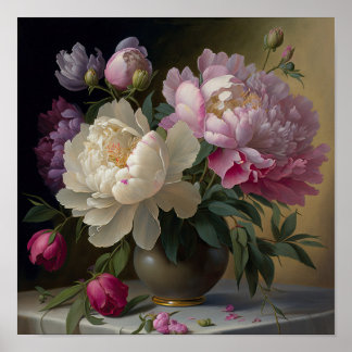 Affiche Bouquet De Pies Dans Un Vase Sur Table