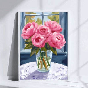 Affiche Bouquet de pivoine rougissante   Peinture de fleur
