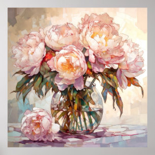 Affiche Bouquet de pivoines à l'aquarelle