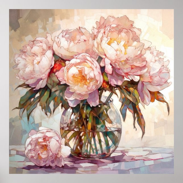 Affiche Bouquet de pivoines à l'aquarelle (Devant)