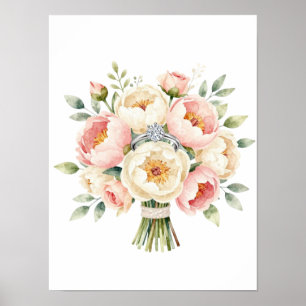 Affiche Bouquet de pivoines romantique avec bague en diama