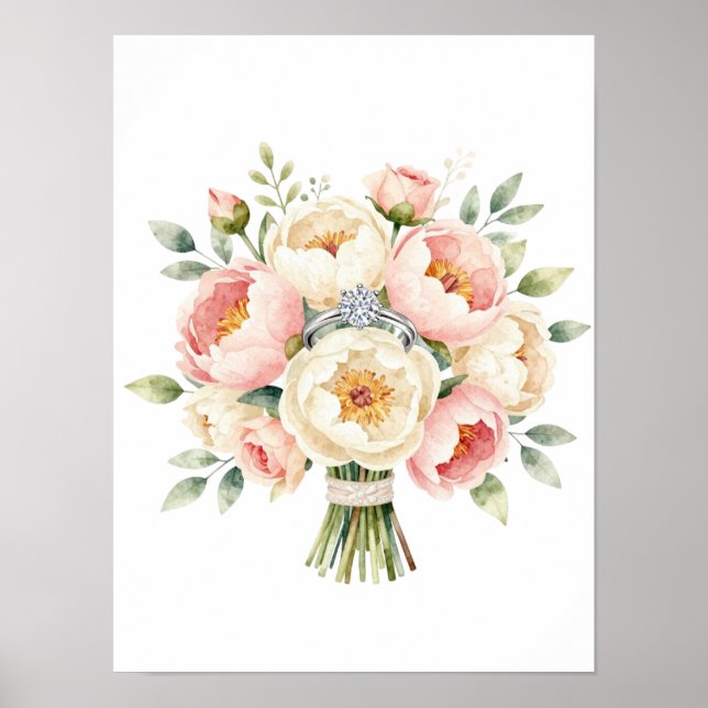 Affiche Bouquet de pivoines romantique avec bague en diama (Devant)