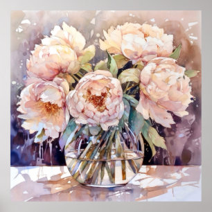 Affiche Bouquet de pivoines roses douces