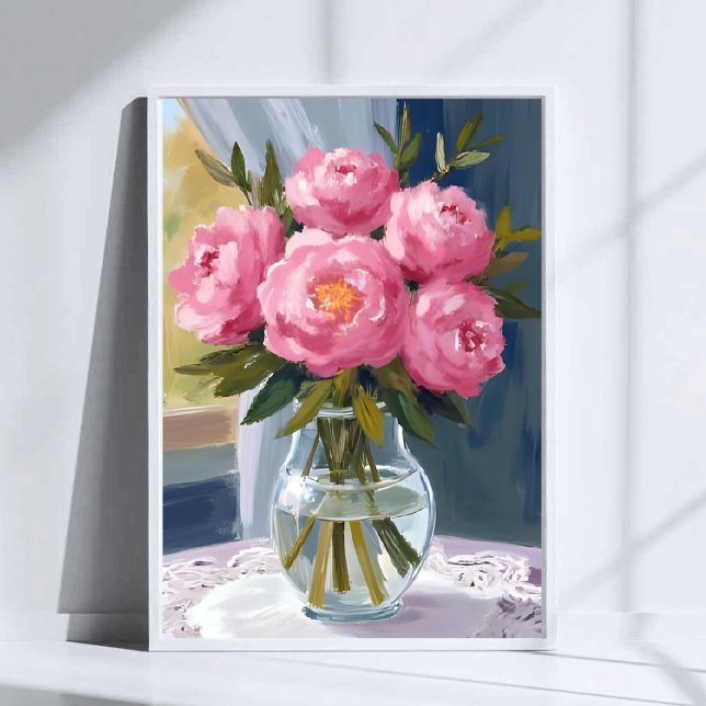 Affiche Bouquet de pivoines roses Peinture florale aquarel (Créateur téléchargé)