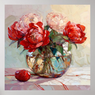 Affiche Bouquet de pivoines rouges Peinture