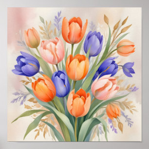 Affiche Bouquet de printemps vibre - Tulipes en pleine flo
