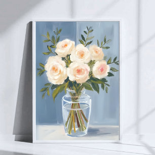 Affiche Bouquet de rose blanche élégant floral aquarelle