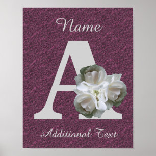 Affiche Bouquet de rose blanche Monogramme A Personnalisé