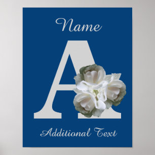 Affiche Bouquet de roses blanches Monogramme A Personnalis