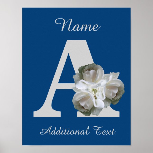 Affiche Bouquet de roses blanches Monogramme A Personnalis (Devant)