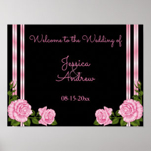 Affiche Bouquet de roses d'angle Chic Élégant de Bienvenue