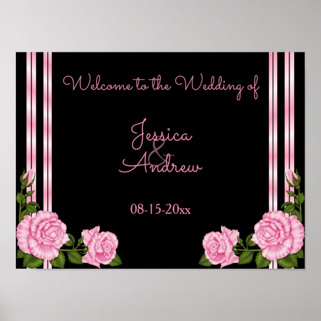 Affiche Bouquet de roses d'angle Chic Élégant de Bienvenue (Devant)